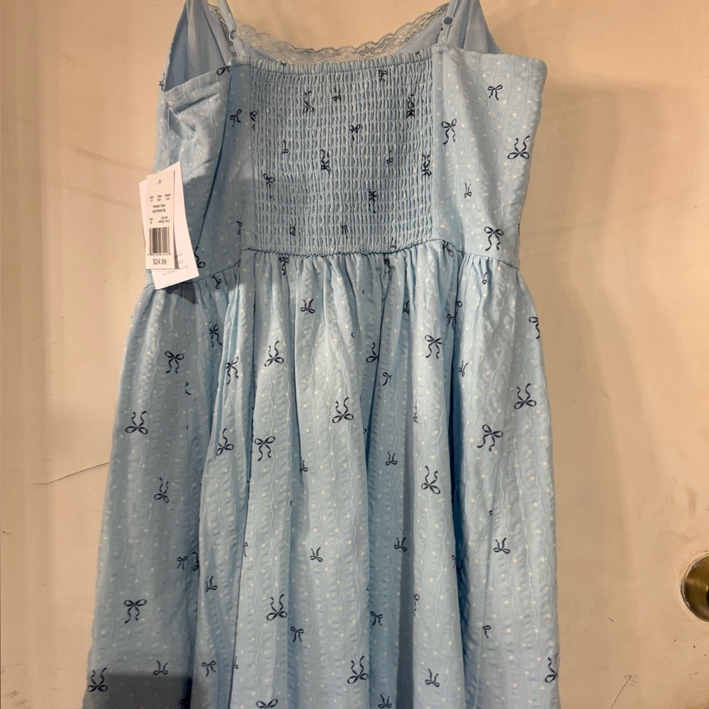 Love, Fire Flirty Strappy Sleeveless Blue Bows Mini SunDress Medium girlhood NEW - Picture 8 of 8